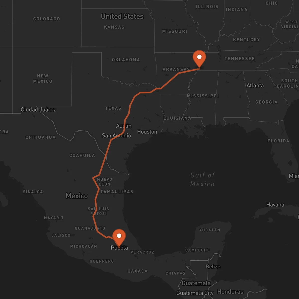 Ruta Puebla de Zaragoza - Memphis