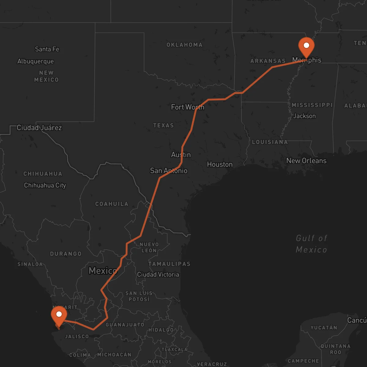 Ruta Memphis - Puerto Vallarta