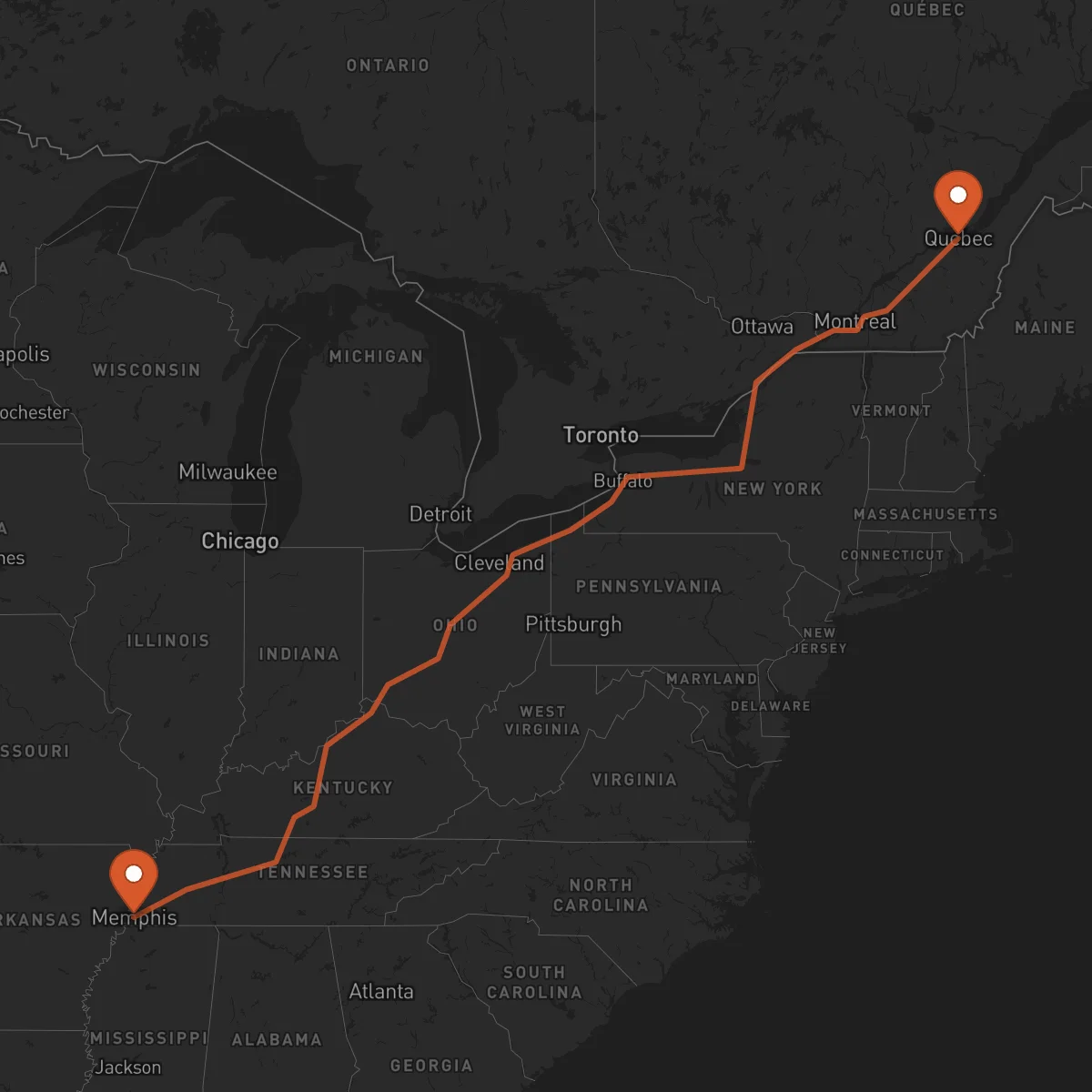 Ruta Memphis - Quebec City