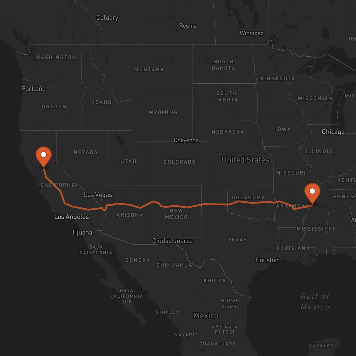 Ruta Memphis - Sacramento