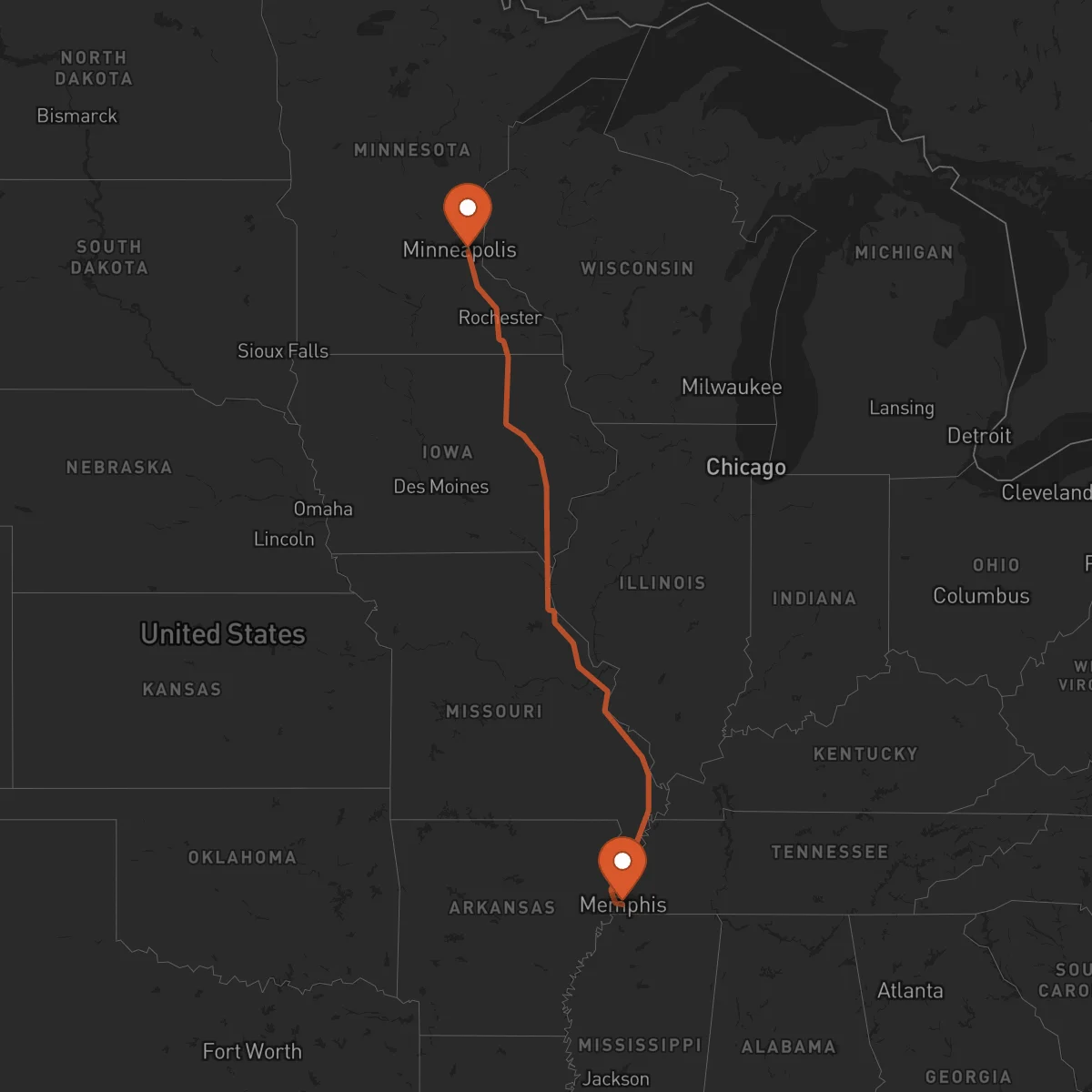 Ruta Memphis - Saint Paul