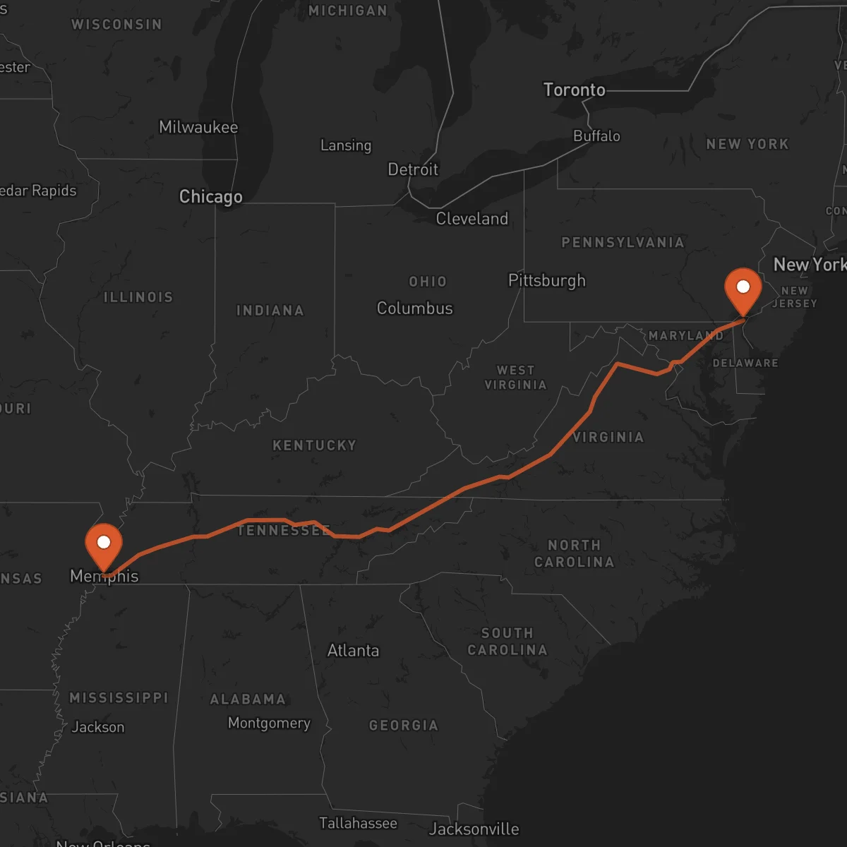 Ruta Memphis - Wilmington