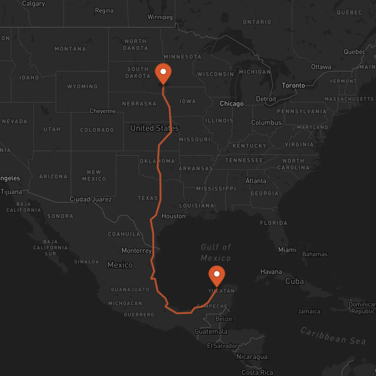 Ruta Sioux Falls - Mérida