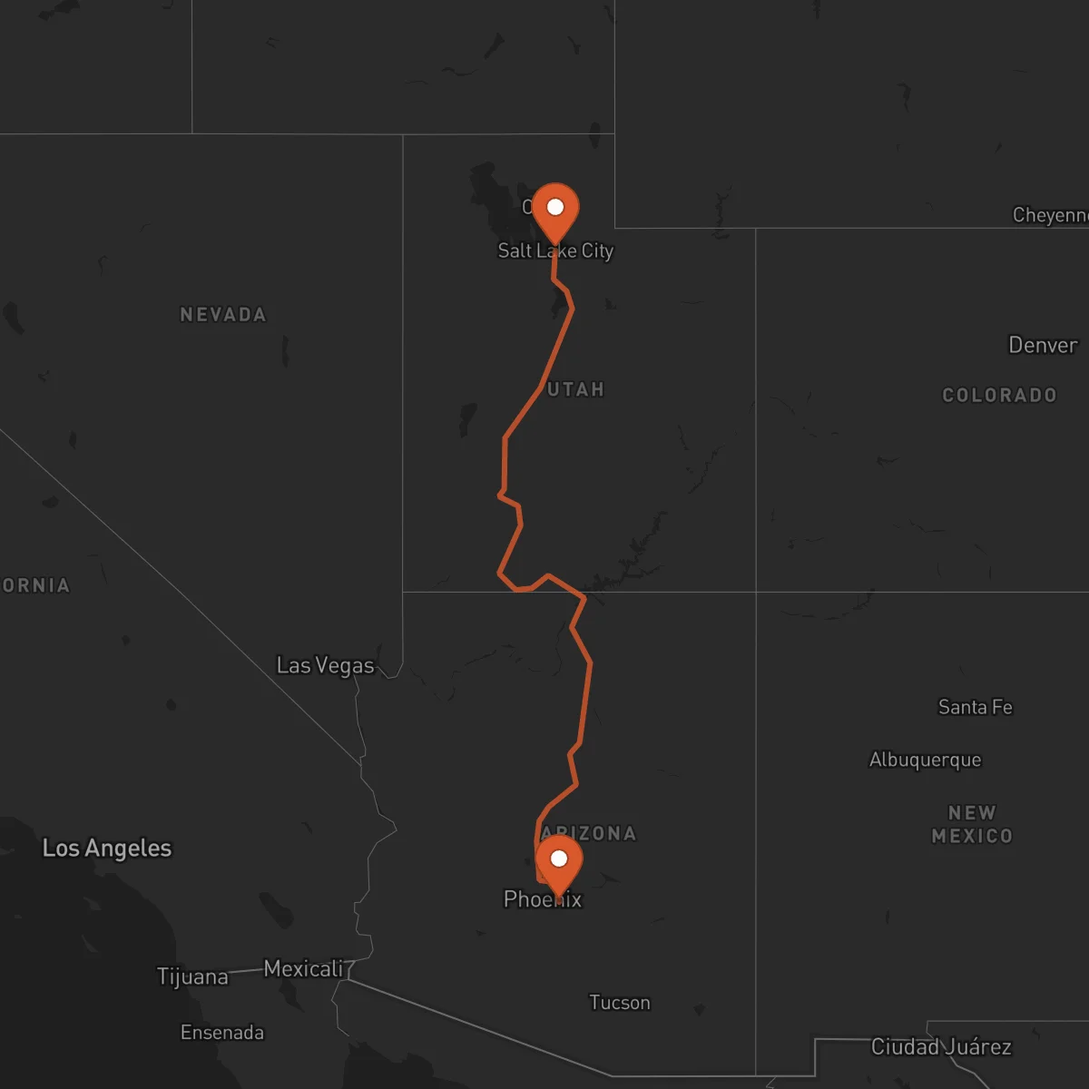 Ruta Salt Lake City - Mesa