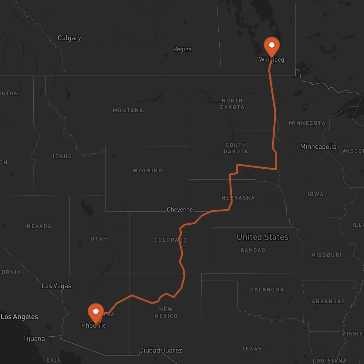 Ruta Winnipeg - Mesa