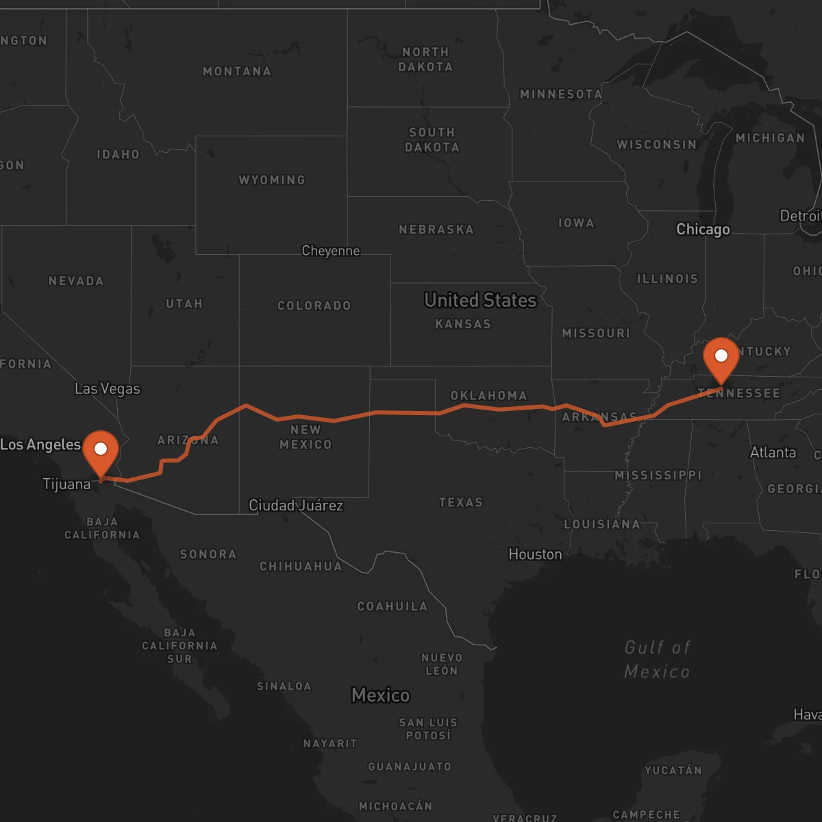 Ruta Nashville - Mexicali