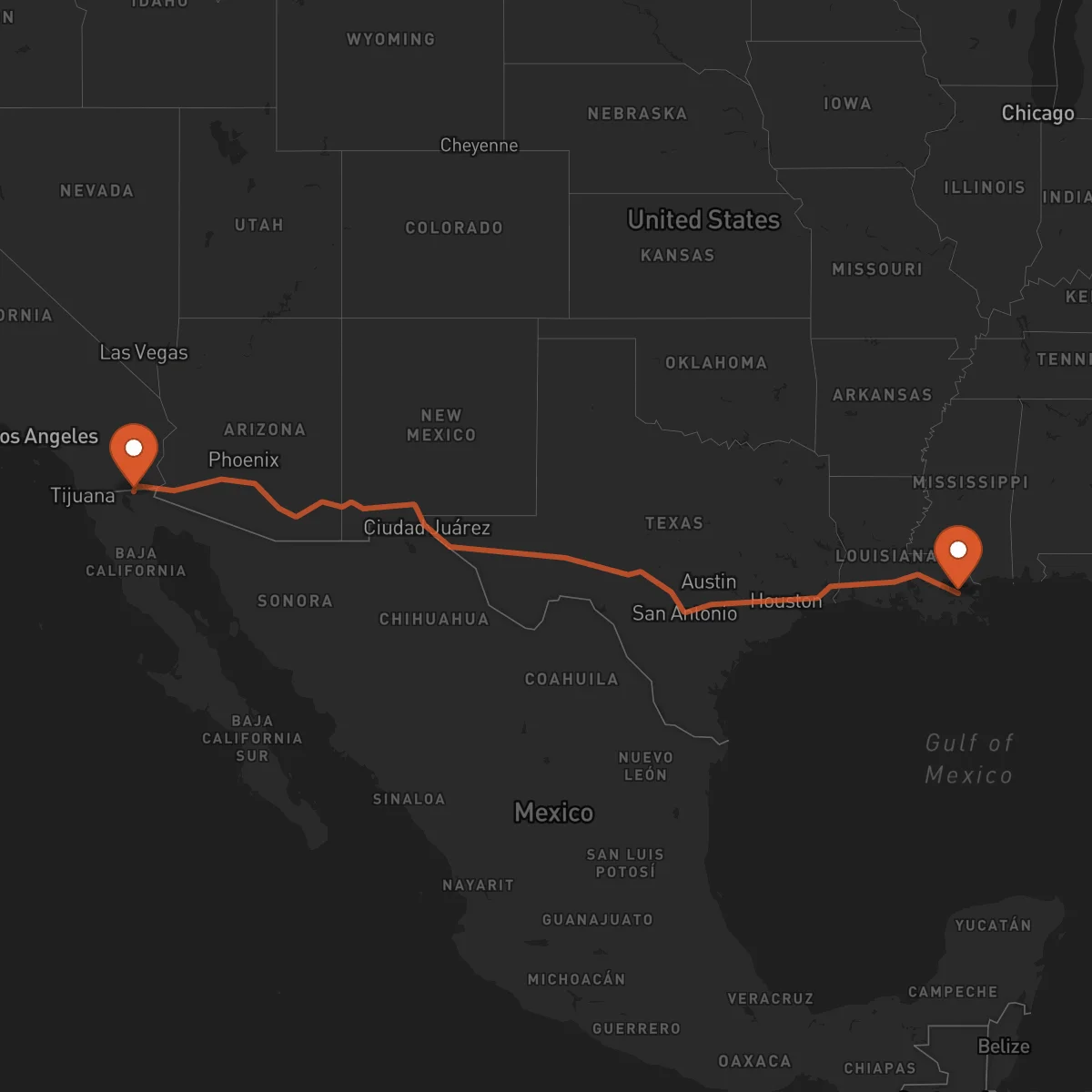 Ruta Mexicali - New Orleans