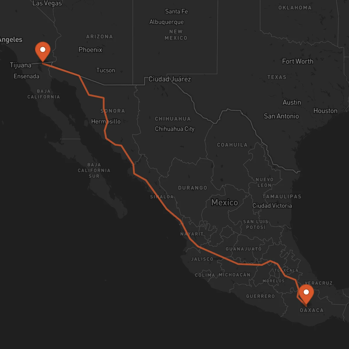 Ruta Mexicali - Oaxaca de Juárez