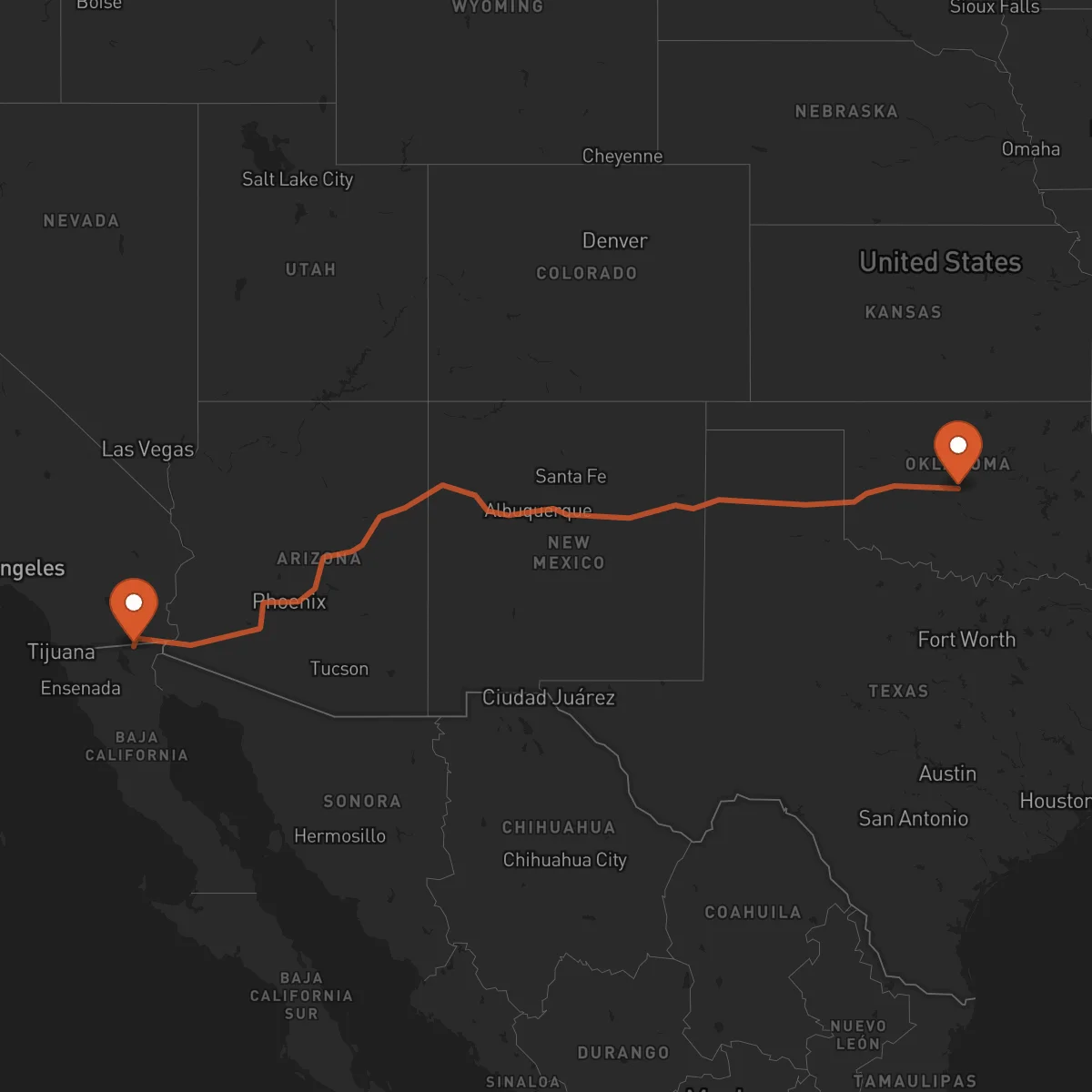Ruta Oklahoma City - Mexicali