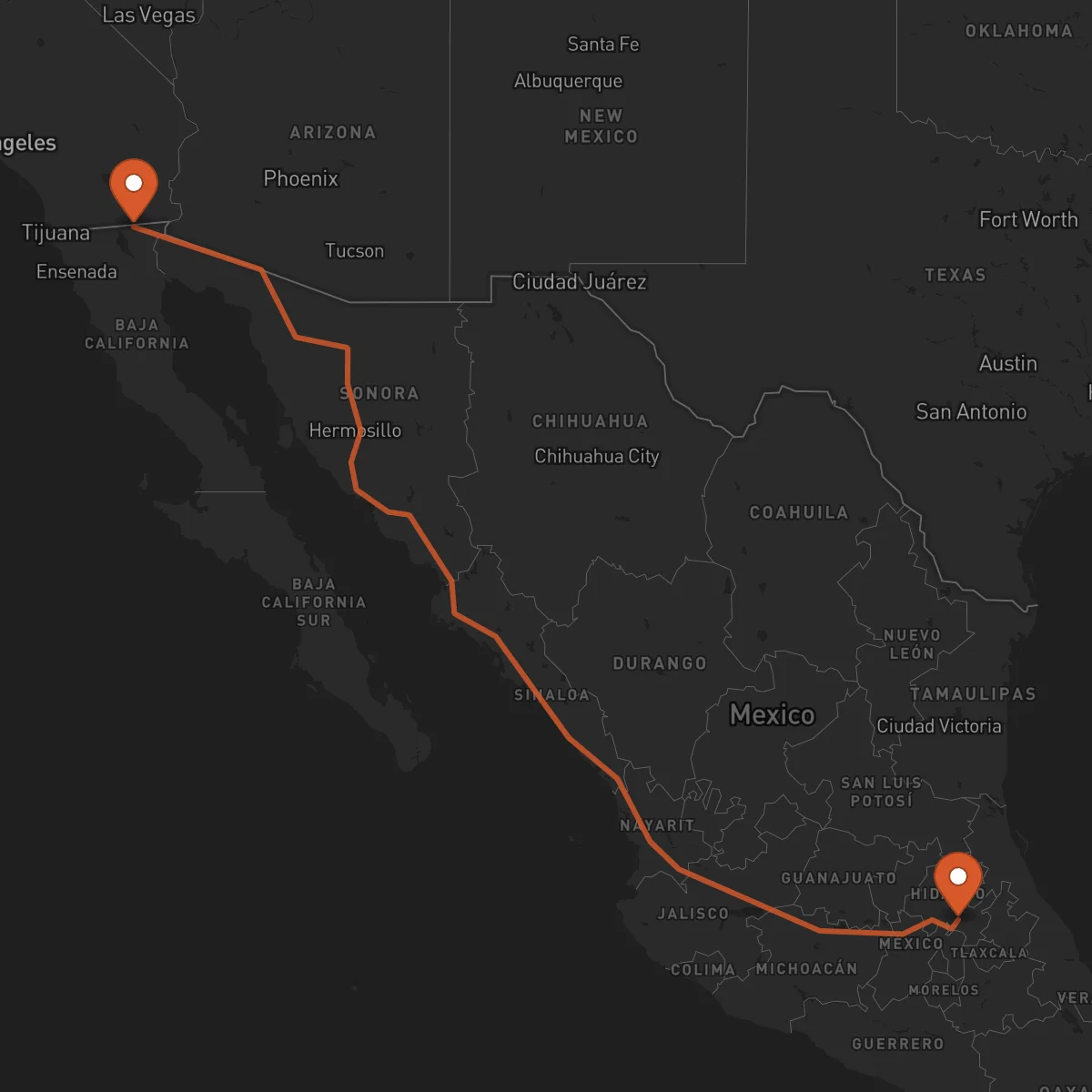 Ruta Mexicali - Pachuca de Soto