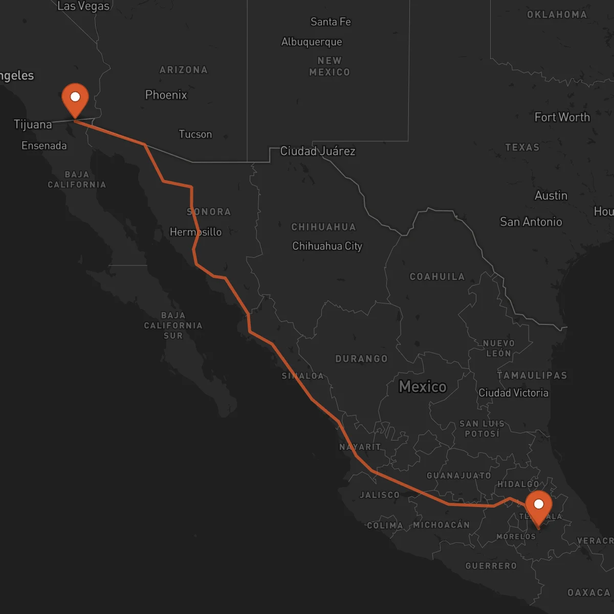 Ruta Mexicali - Puebla de Zaragoza