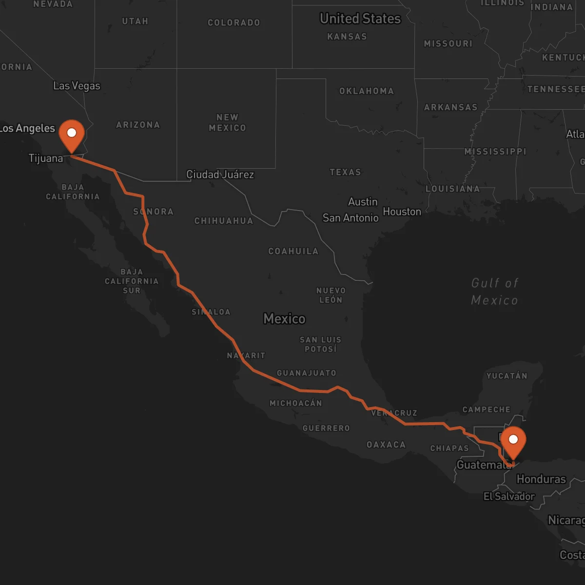 Ruta Mexicali - Puerto Barrios