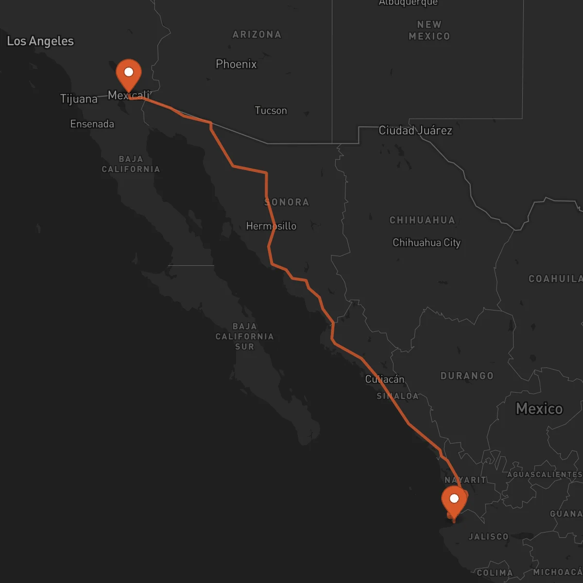 Ruta Mexicali - Puerto Vallarta