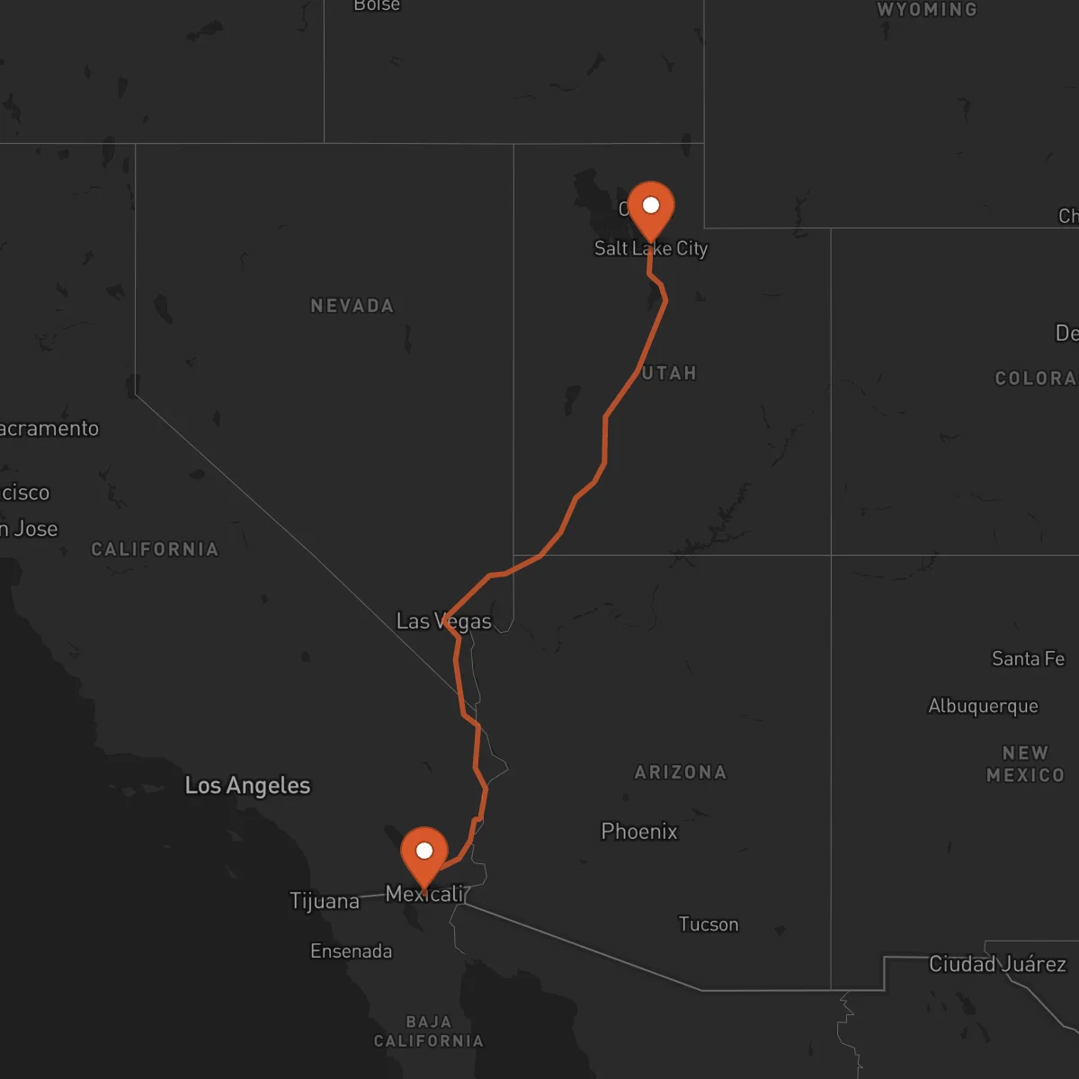 Ruta Salt Lake City - Mexicali