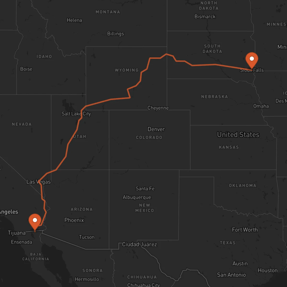 Ruta Sioux Falls - Mexicali