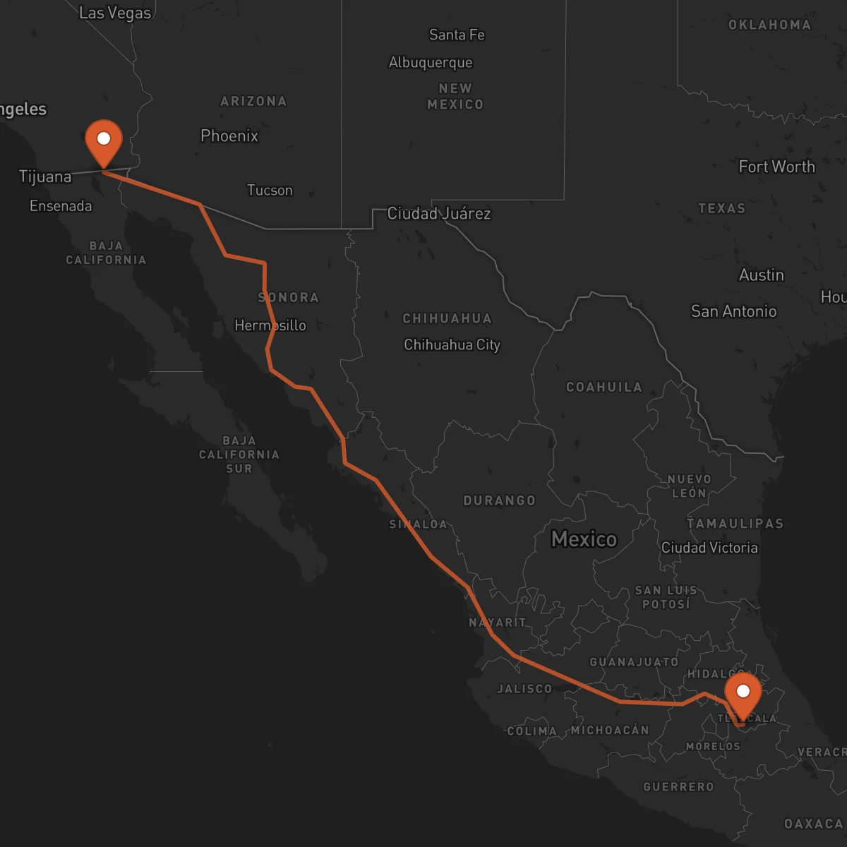 Ruta Tlaxcala de Xicohténcatl - Mexicali