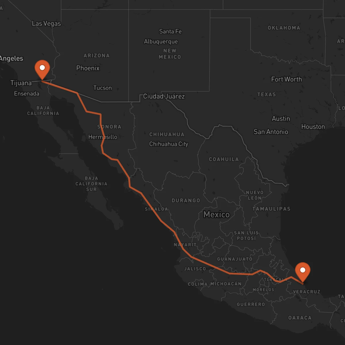 Ruta Veracruz - Mexicali