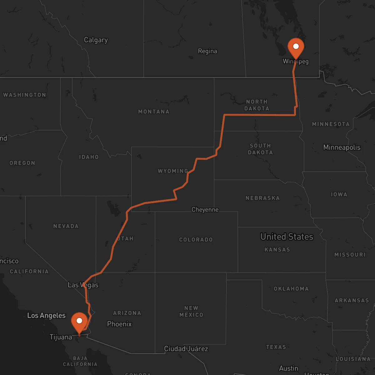 Ruta Mexicali - Winnipeg