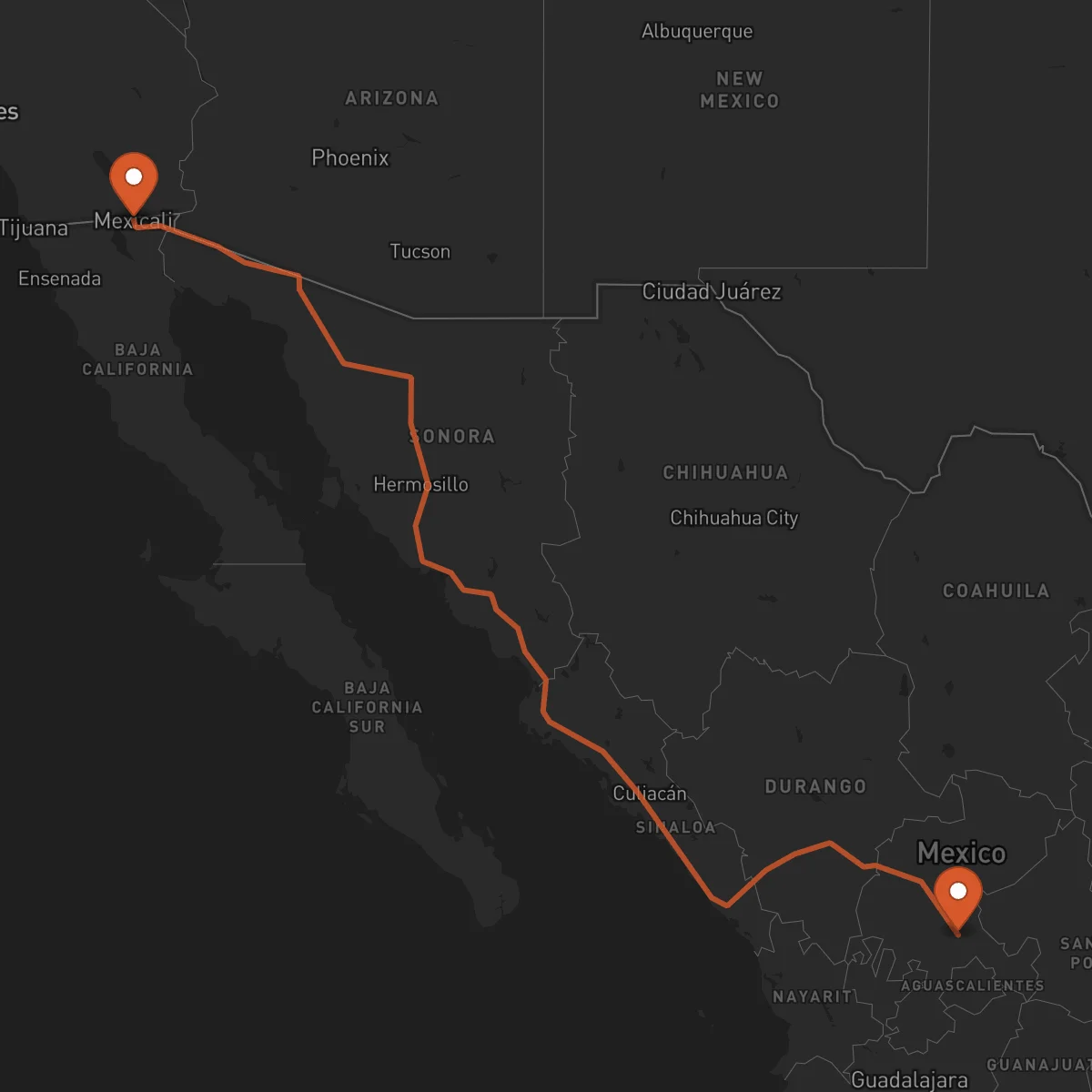 Ruta Zacatecas - Mexicali