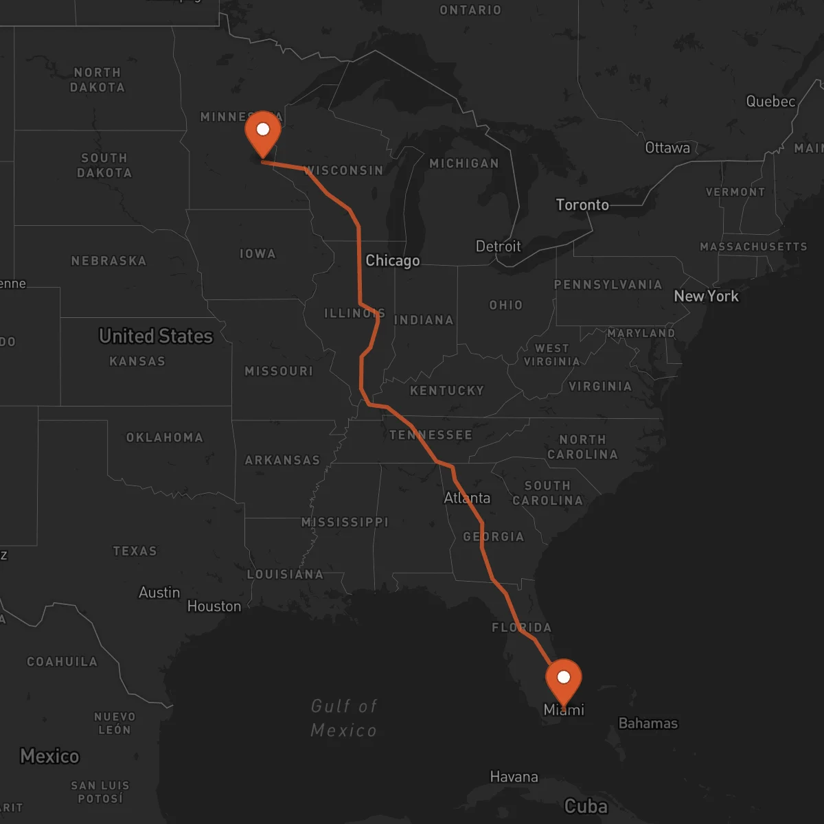 Ruta Minneapolis - Miami
