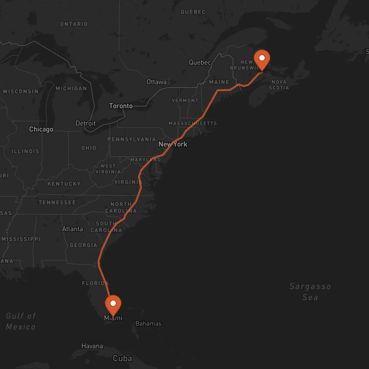 Ruta Miami - Moncton