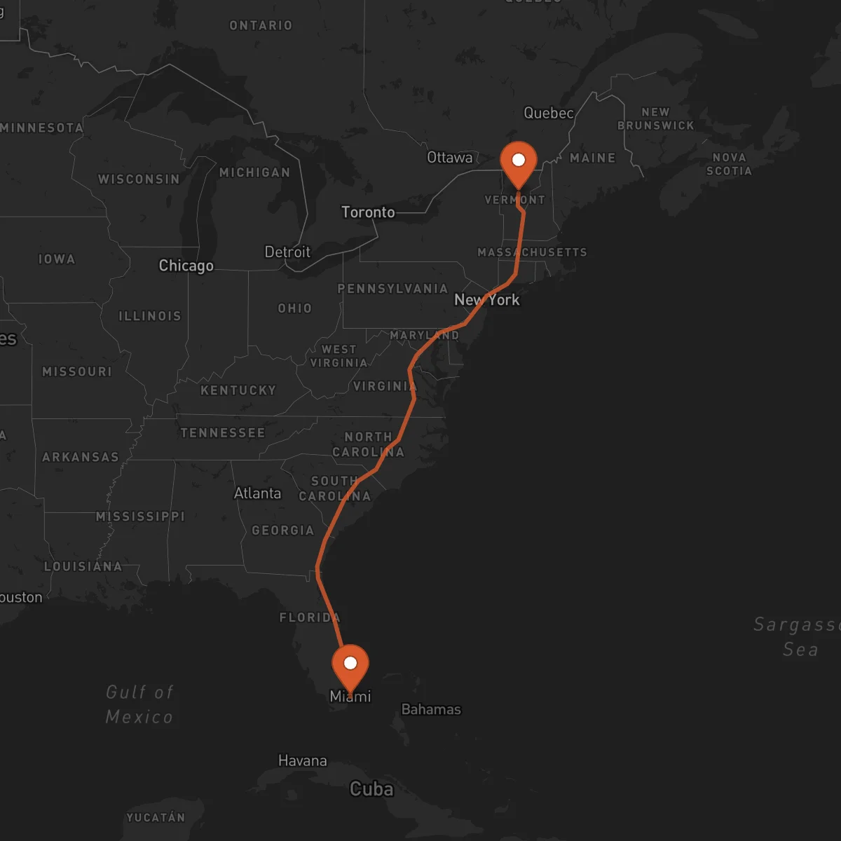 Ruta Miami - Montpelier