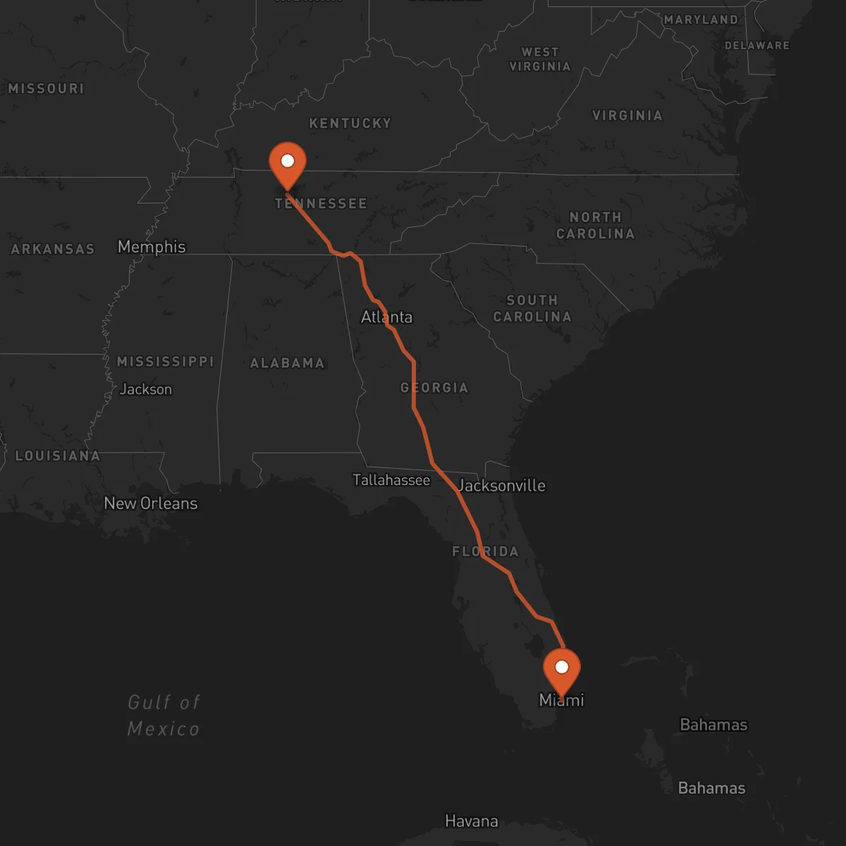 Ruta Nashville - Miami
