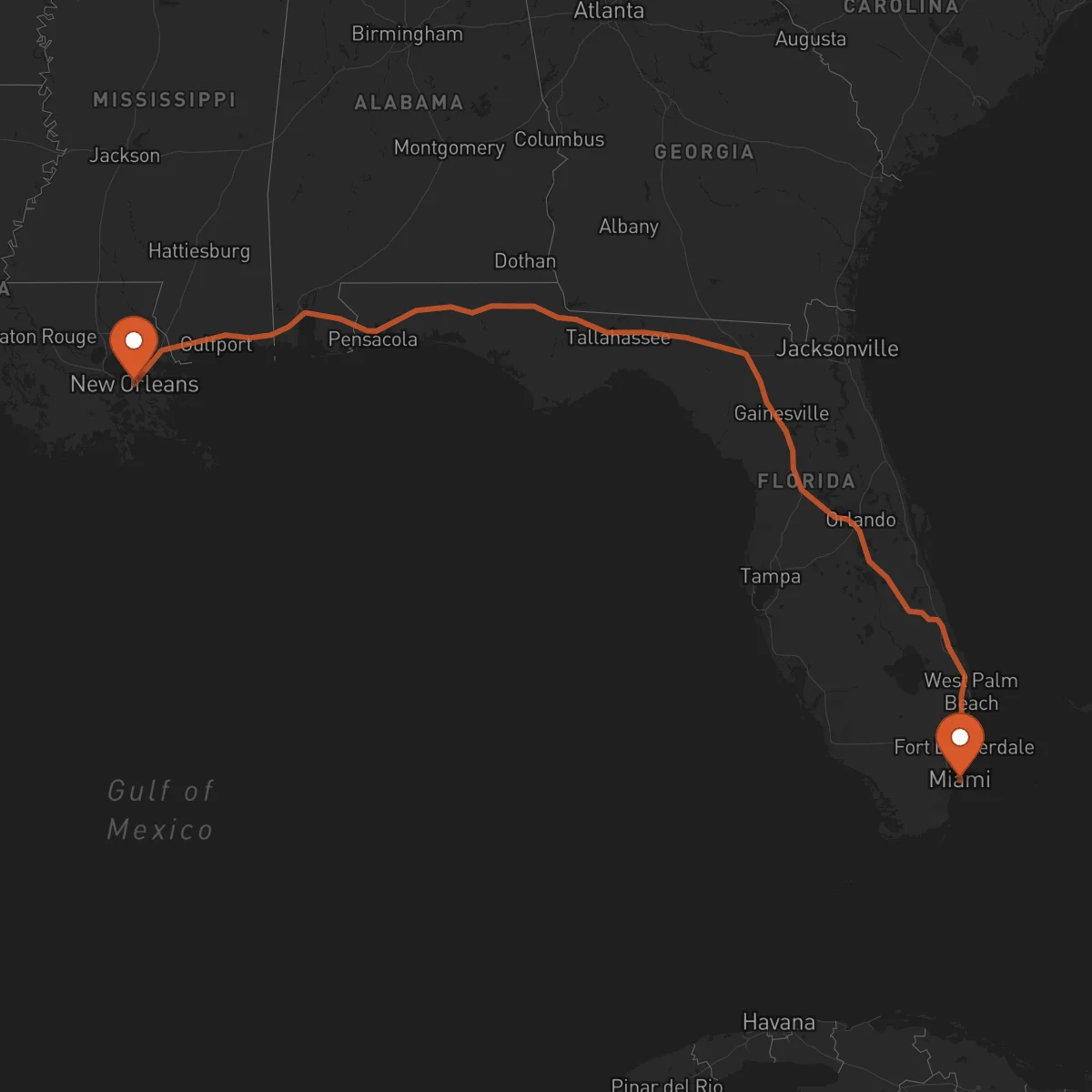 Ruta Miami - New Orleans
