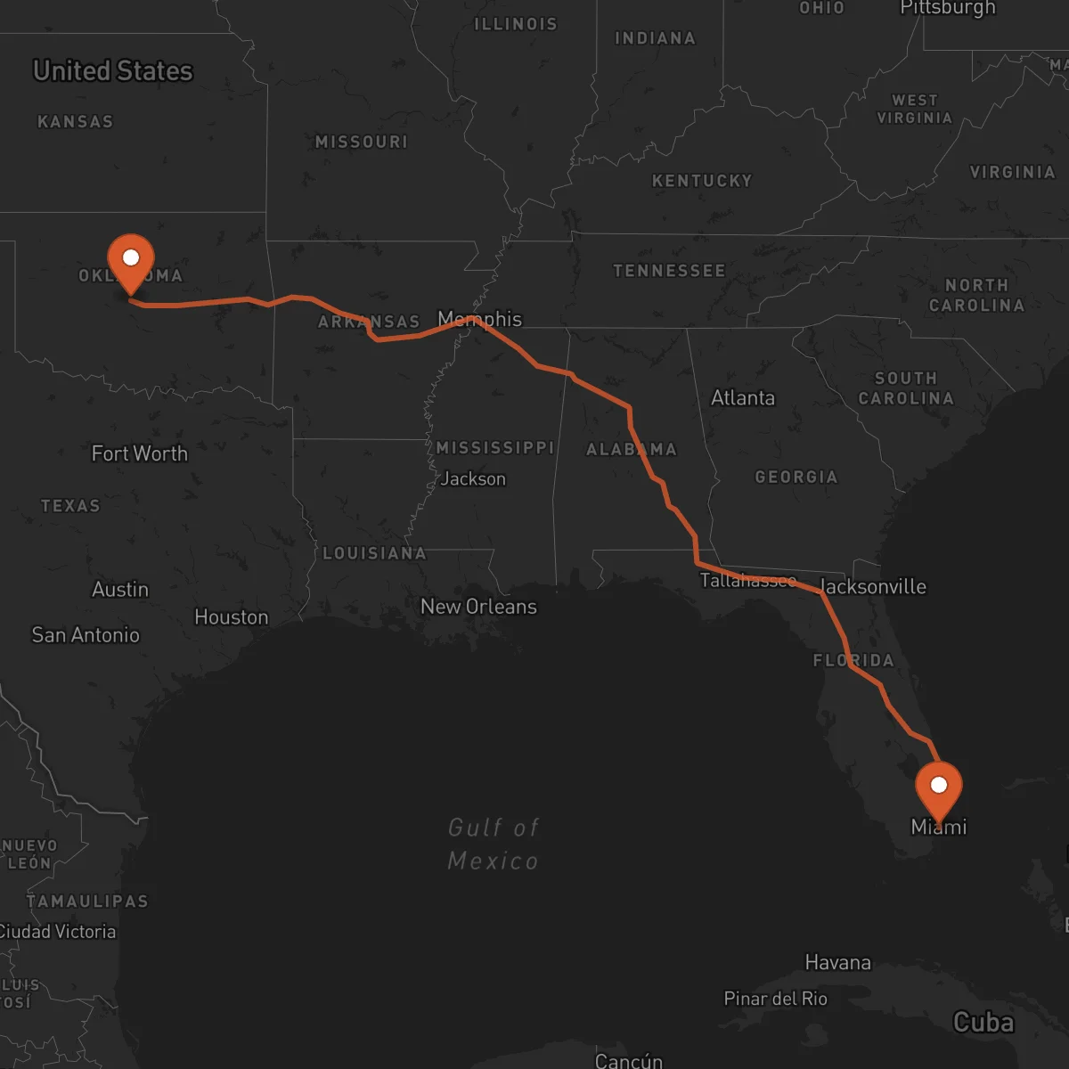 Ruta Miami - Oklahoma City