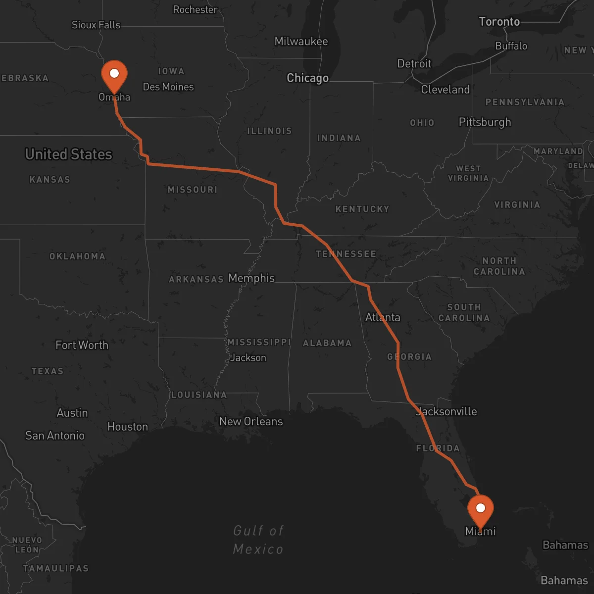 Ruta Miami - Omaha