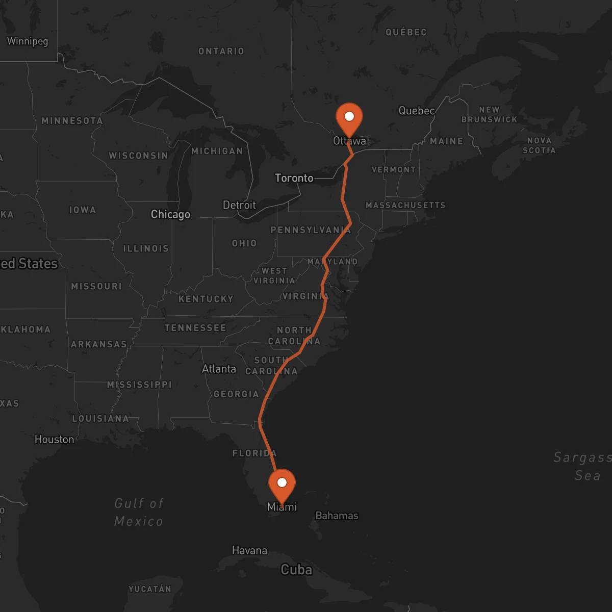 Ruta Ottawa - Miami