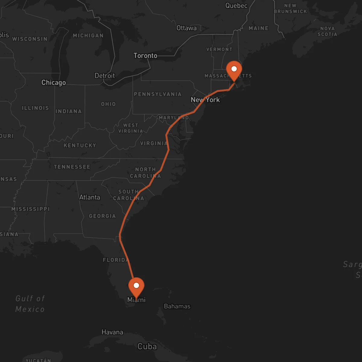Ruta Miami - Providence