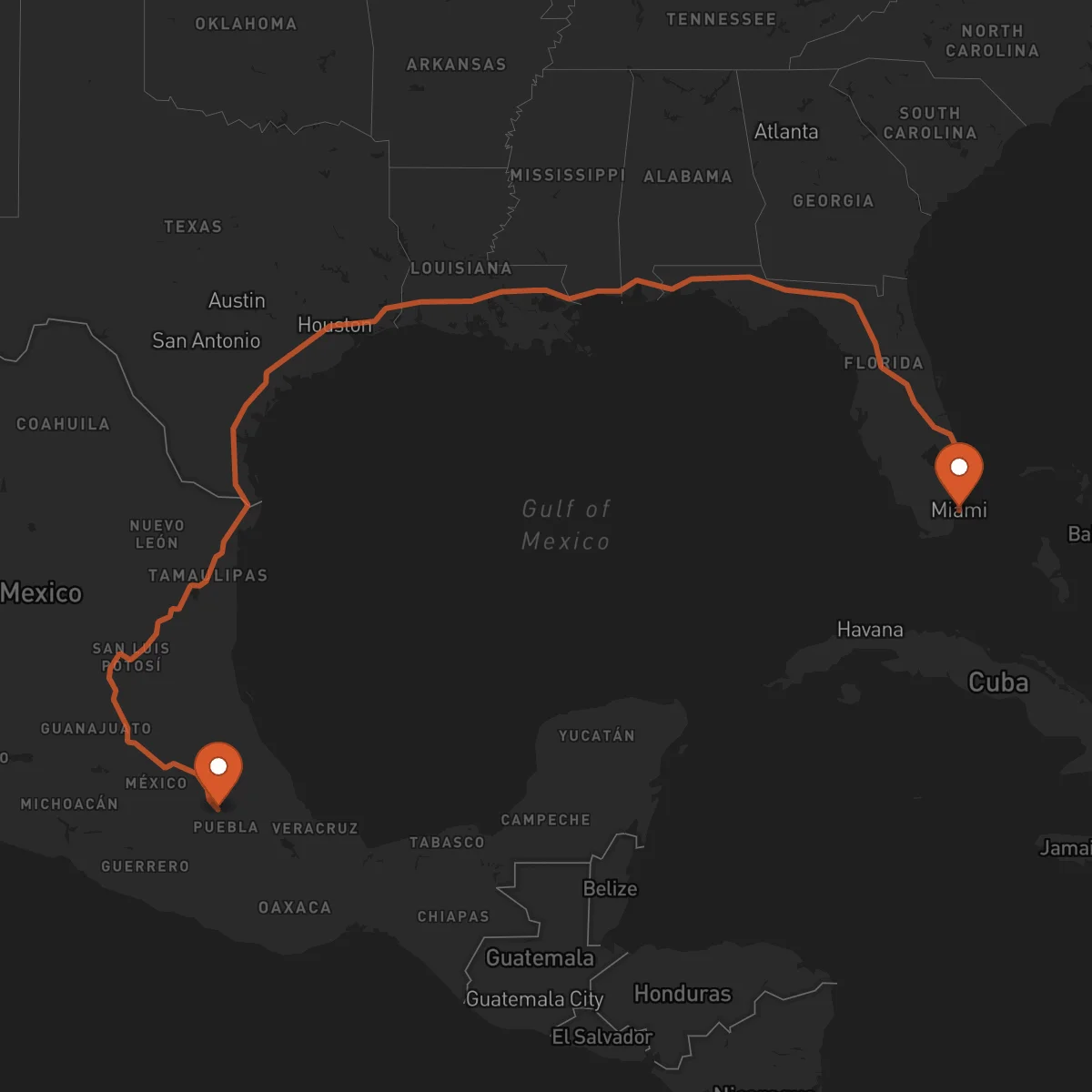 Ruta Miami - Puebla de Zaragoza
