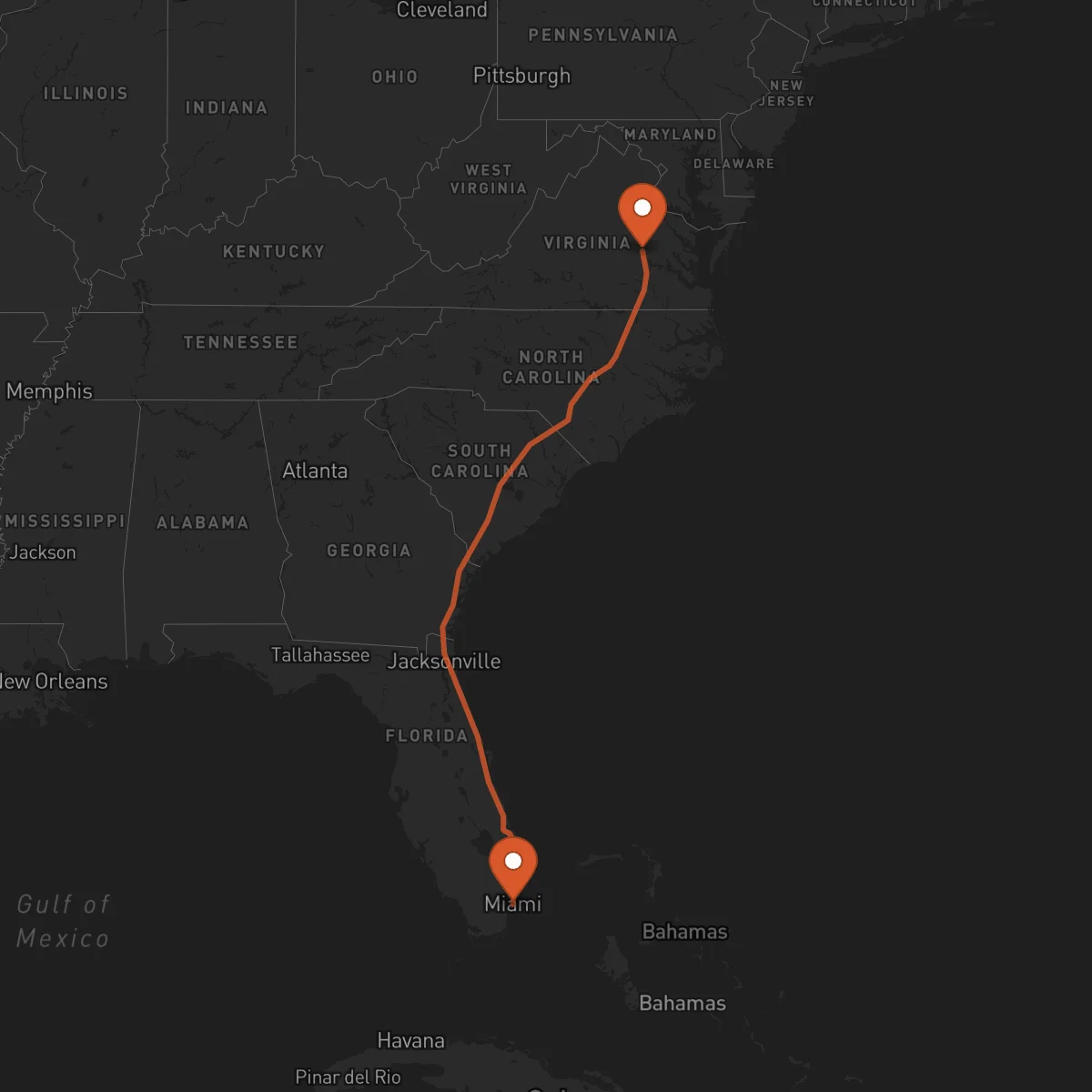 Ruta Miami - Richmond
