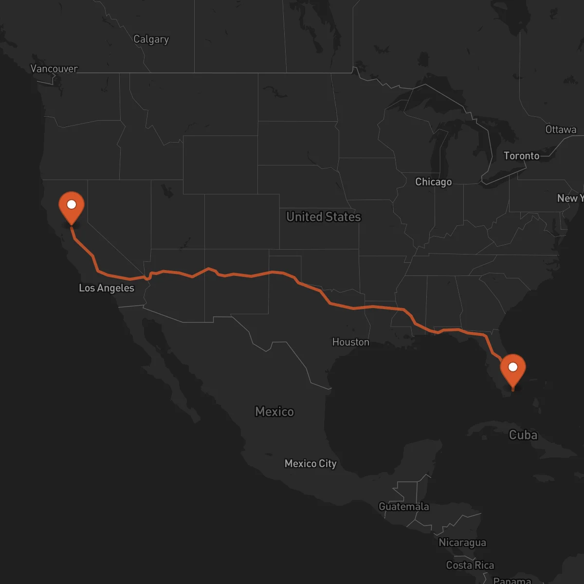 Ruta Miami - Sacramento