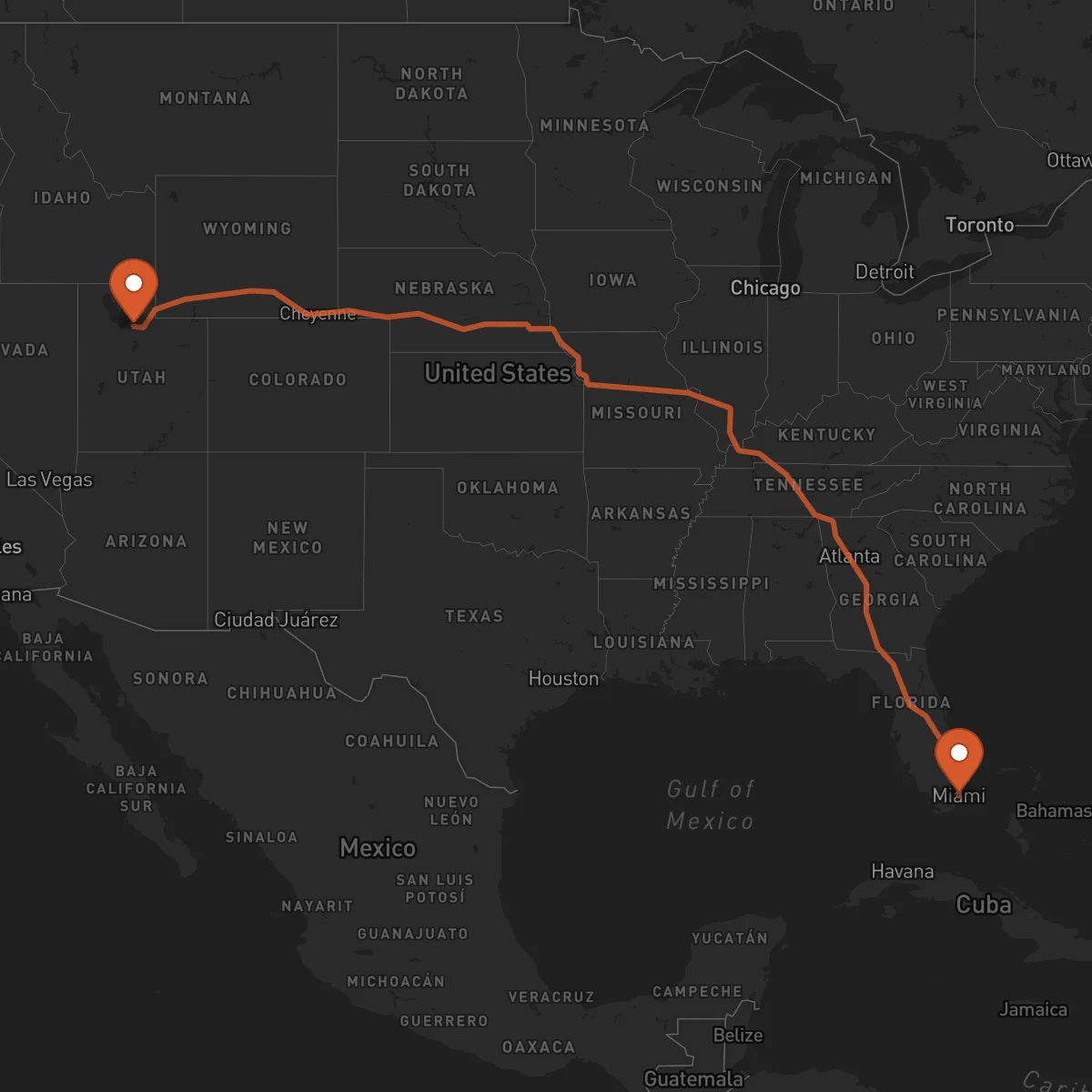Ruta Miami - Salt Lake City