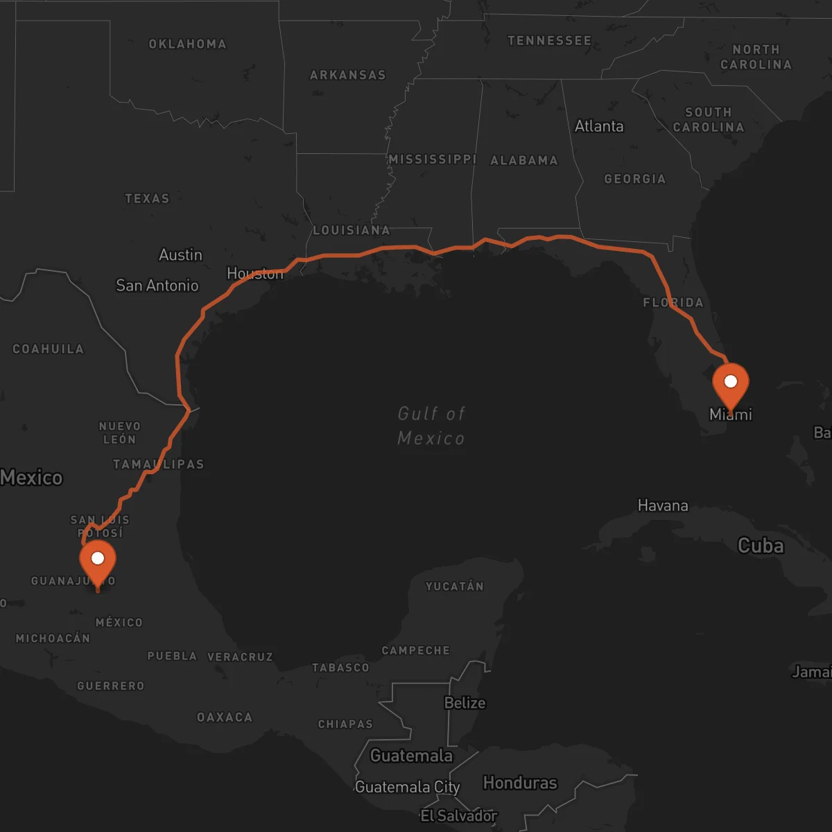Ruta Miami - Santiago de Querétaro