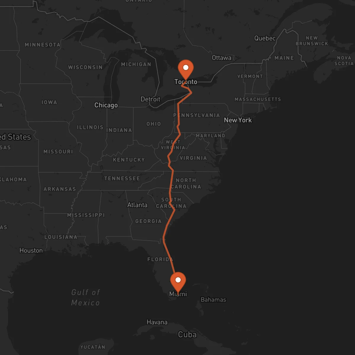 Ruta Miami - Toronto