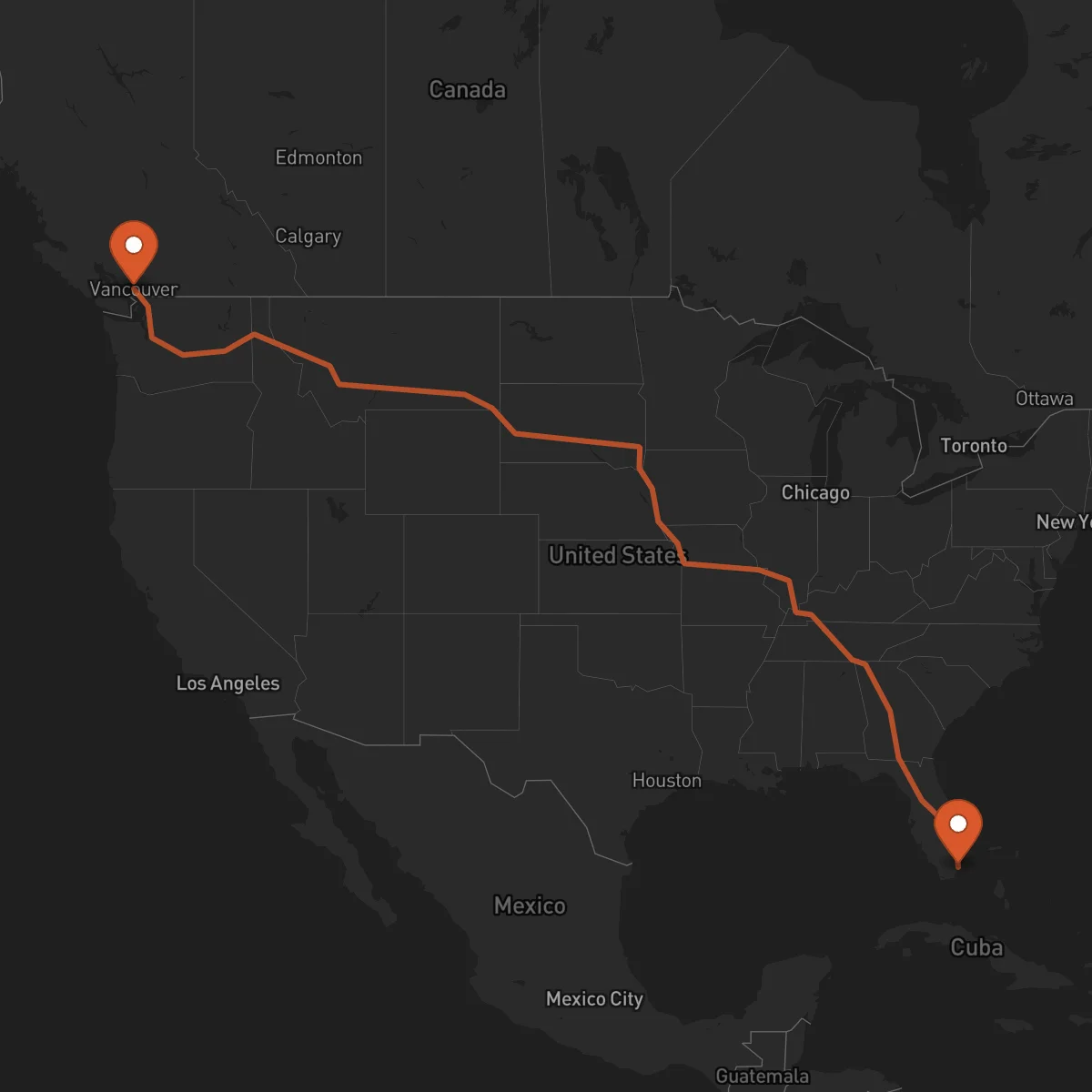 Ruta Vancouver - Miami