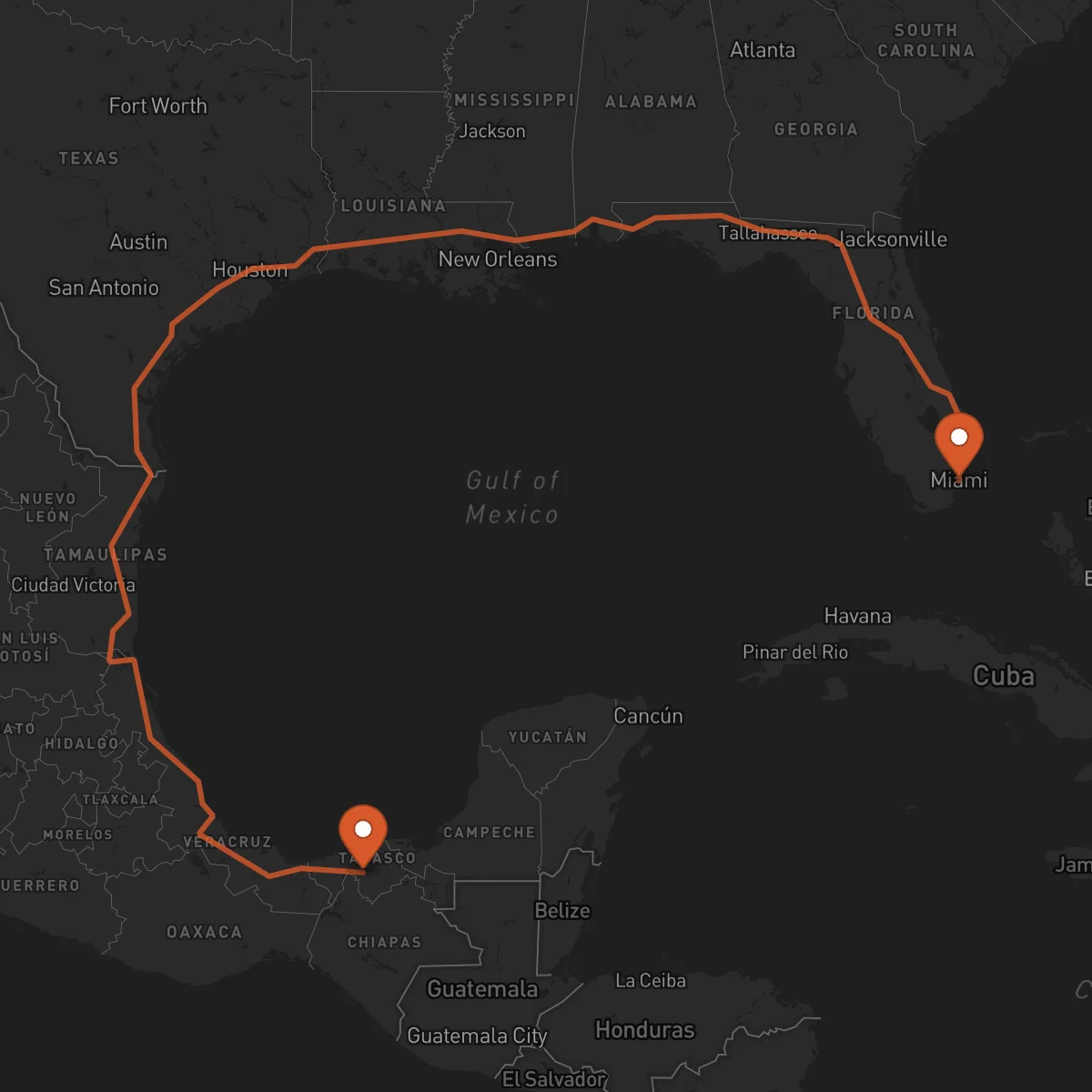 Ruta Miami - Villahermosa