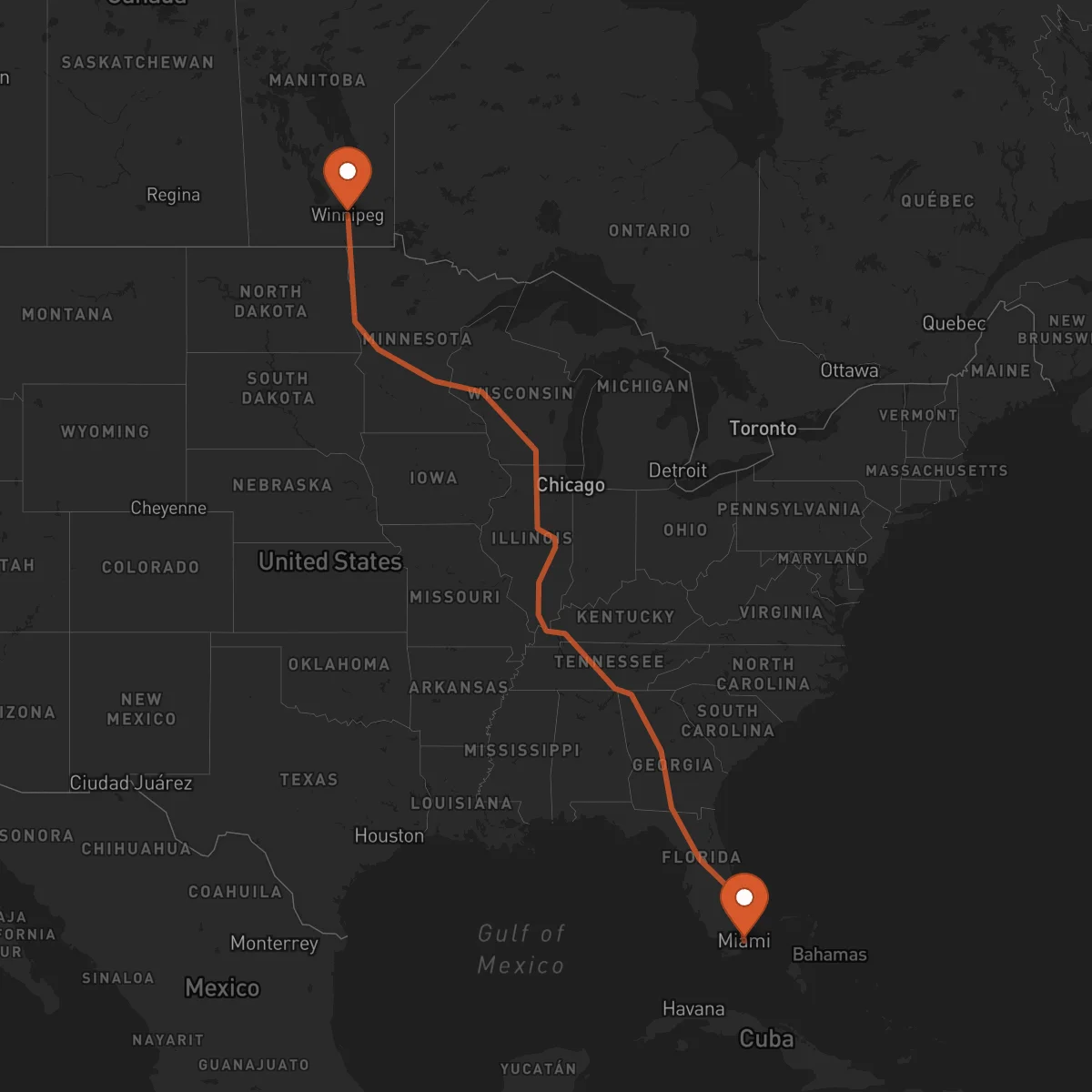 Ruta Miami - Winnipeg