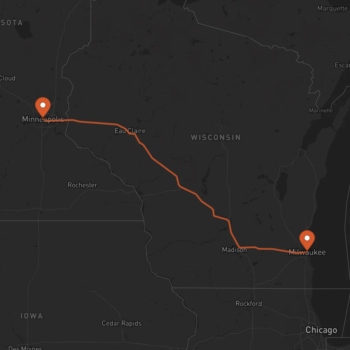 Ruta Milwaukee - Minneapolis