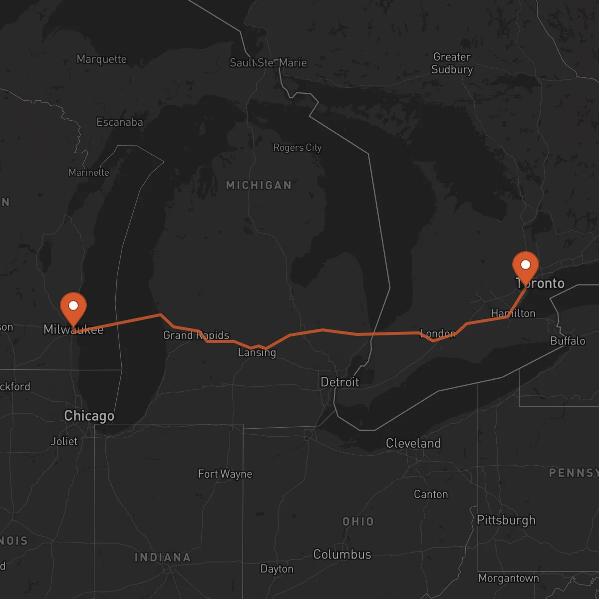 Ruta Mississauga - Milwaukee
