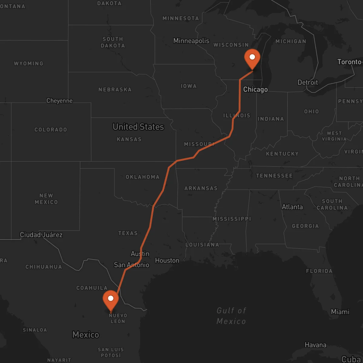 Ruta Milwaukee - Monterrey