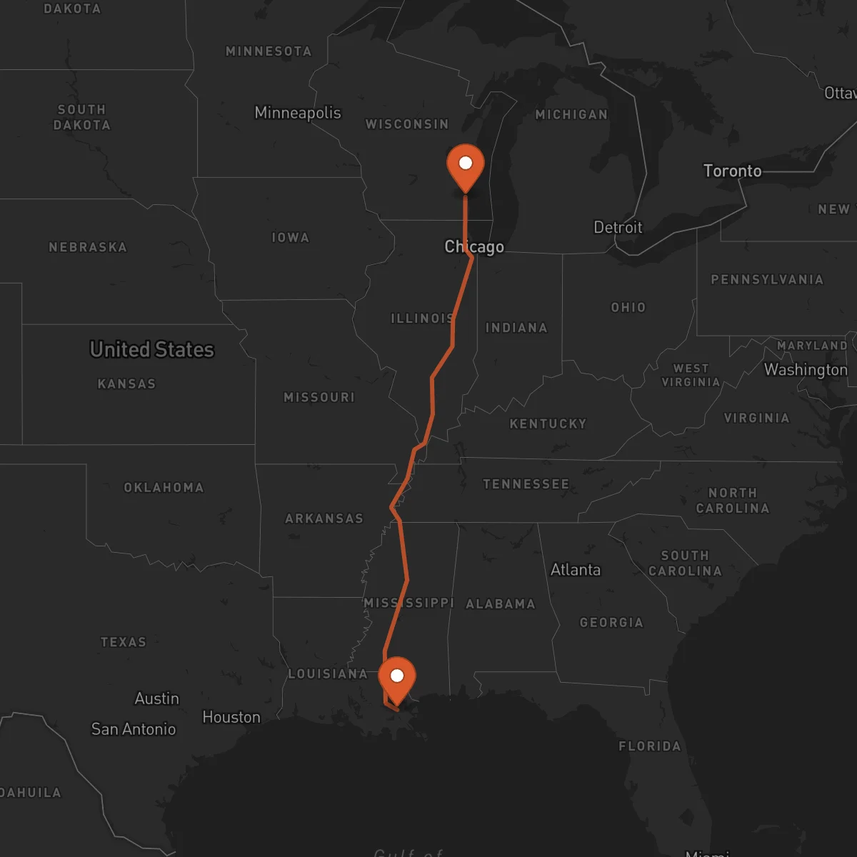 Ruta New Orleans - Milwaukee