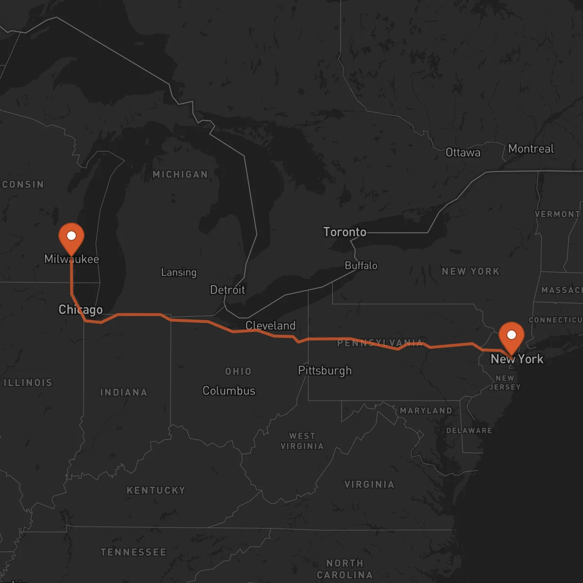 Ruta Milwaukee - Newark