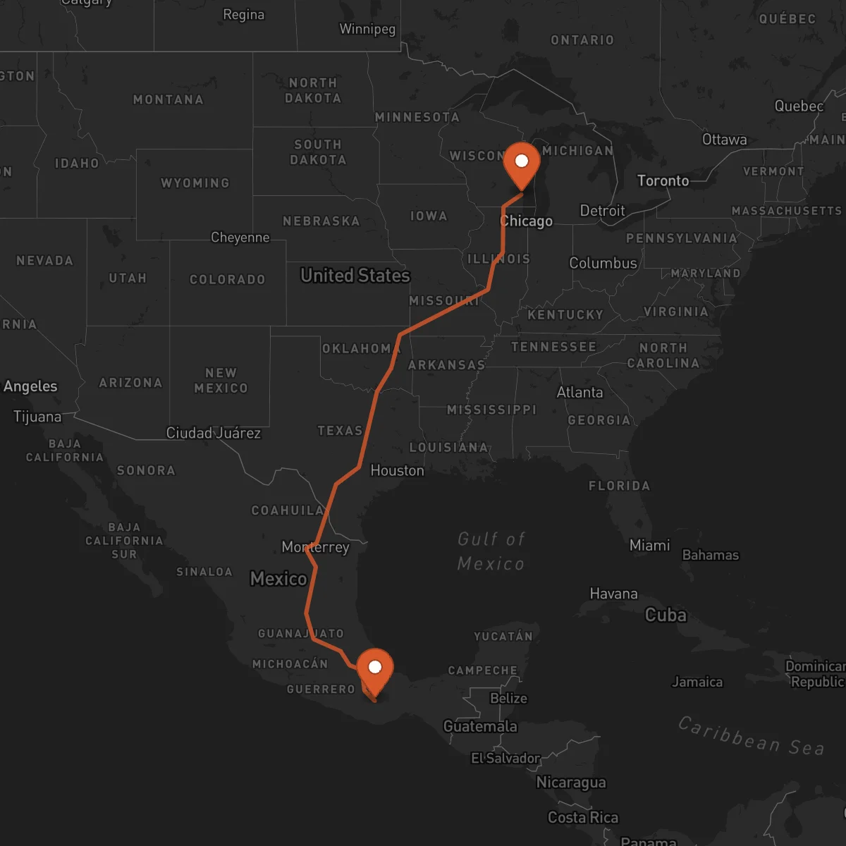 Ruta Oaxaca de Juárez - Milwaukee