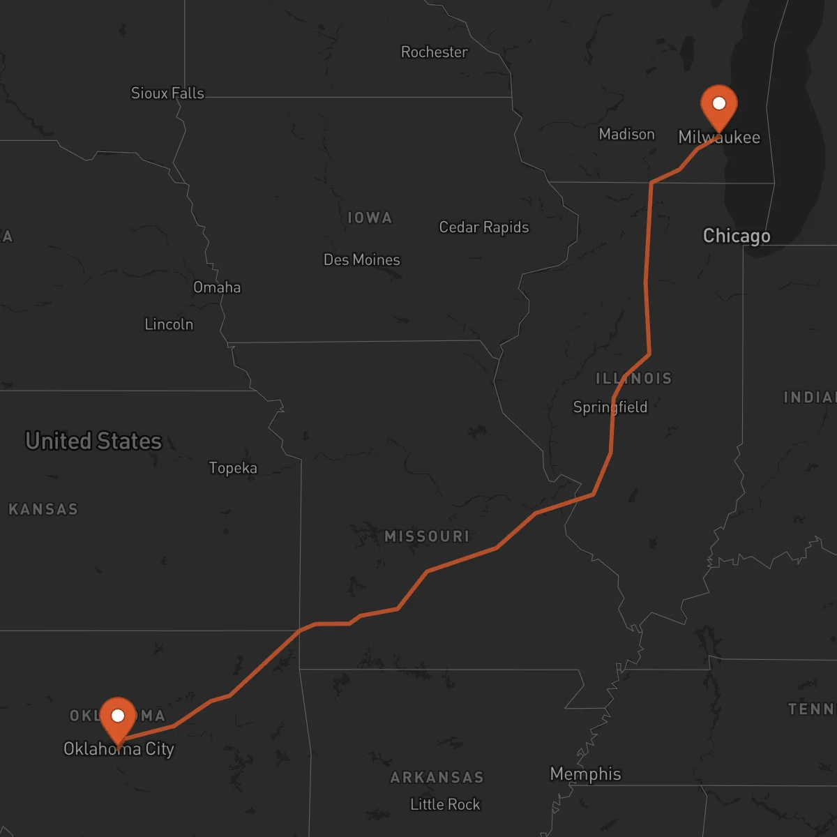 Ruta Milwaukee - Oklahoma City