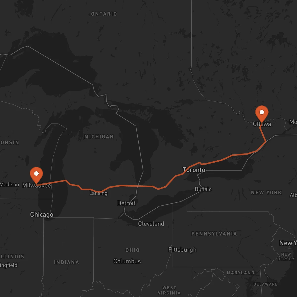Ruta Ottawa - Milwaukee
