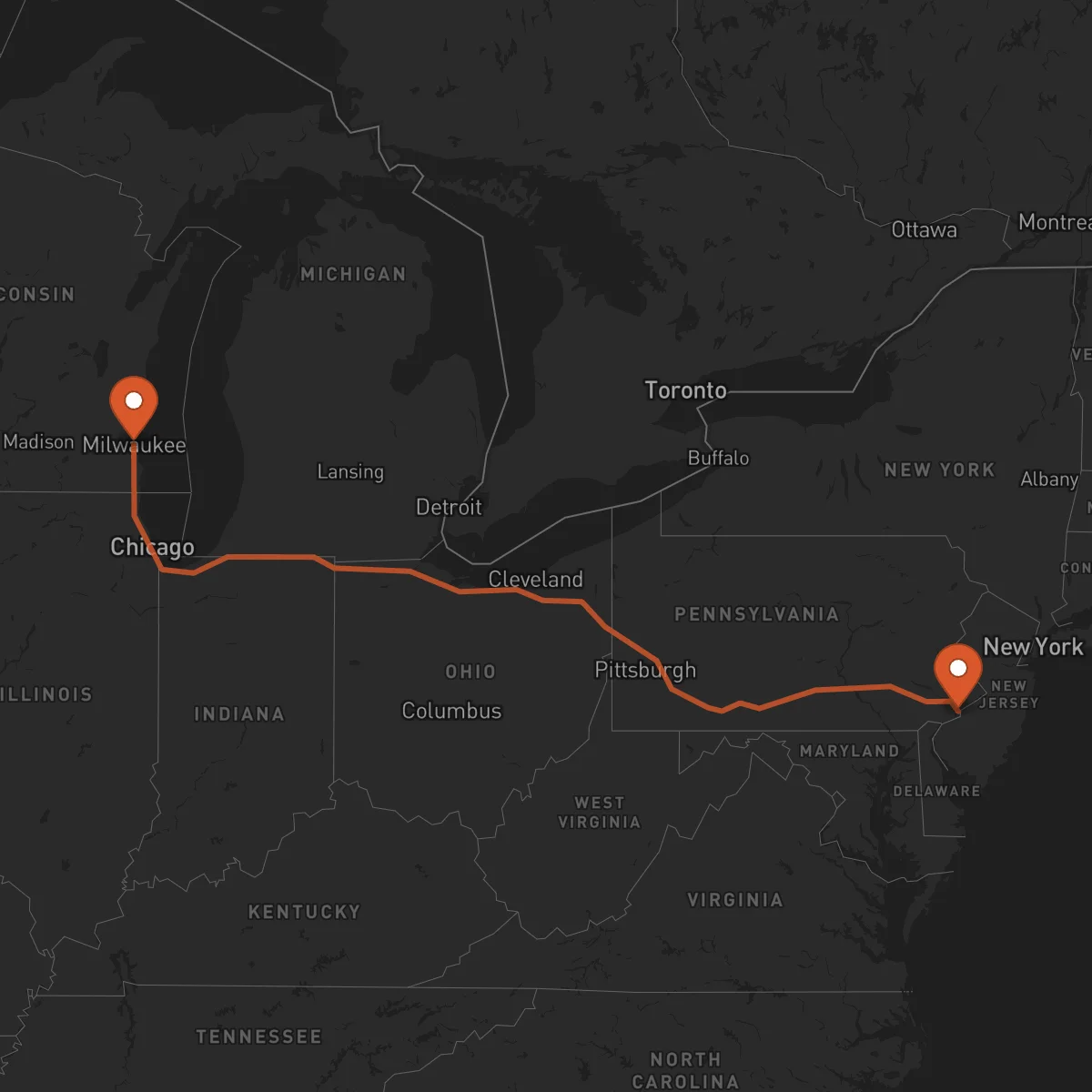 Ruta Milwaukee - Philadelphia